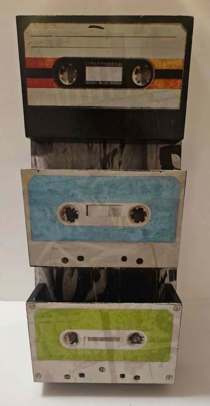 Retro Cassette Tape Wall Storage Shelf. 3 cubbie shelves.